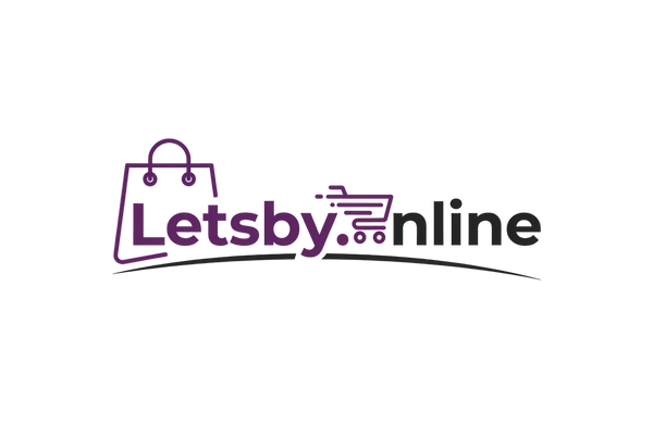 Letsby.online with color purple and black and should indicate shopping logo
